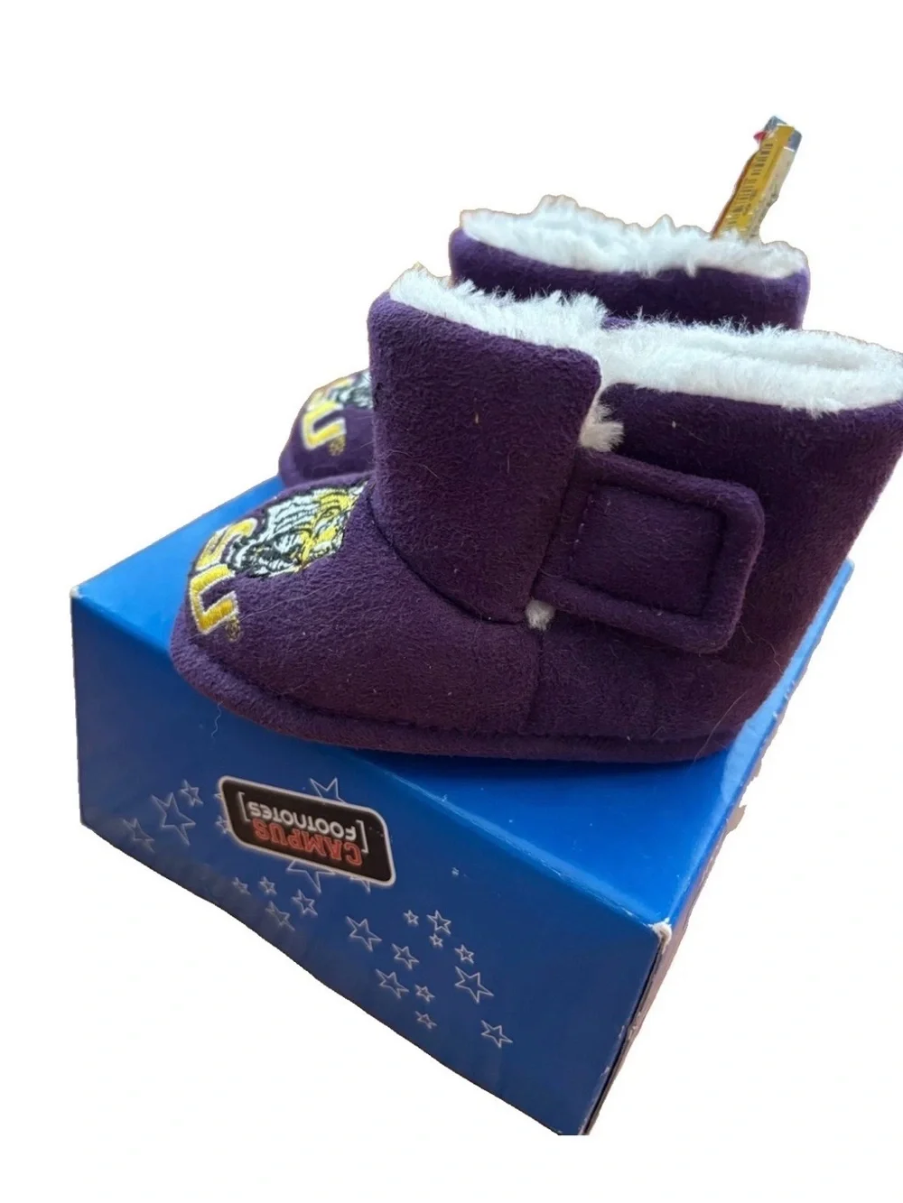 LSU Purple Baby Bootie Slippers with Plush Lining - Size 4